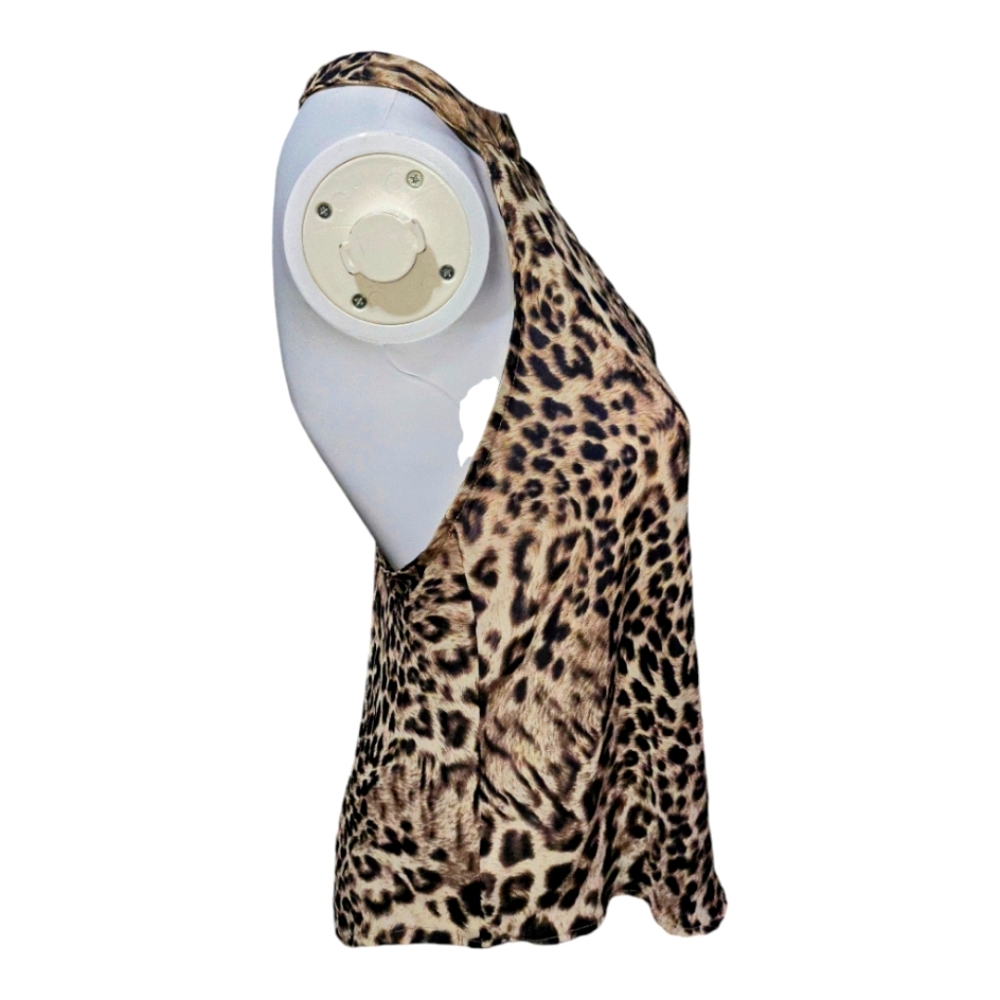 ASTR THE LABLE Leopard Print Sheer Sleeveless T-Back Gold Hardware Extra Small